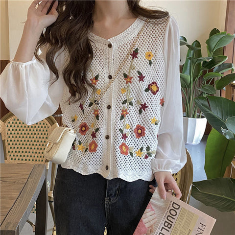 Flower Embroidered Blouse Shirt