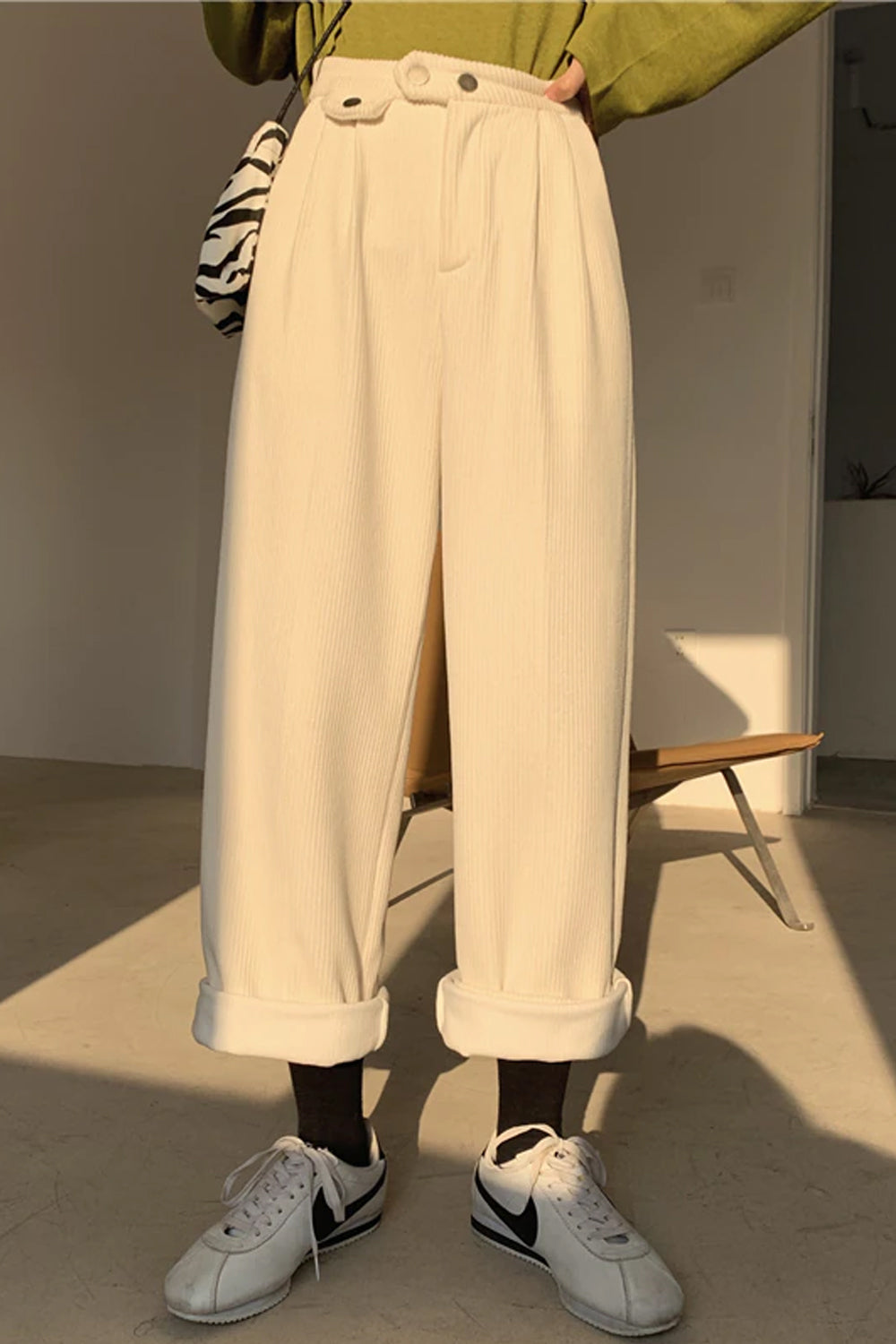 Loose Solid Wide Leg Corduroy Pants