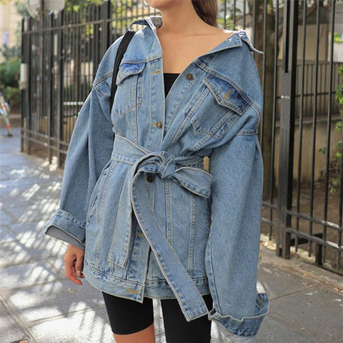 Sashes Lace Up Denim Jacket