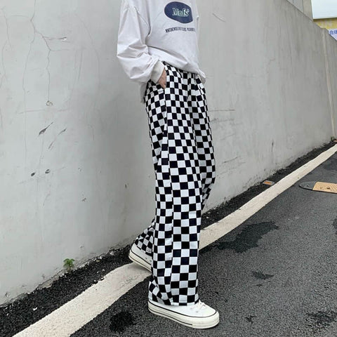High Waist Loose Plaid Checkerboard Pants