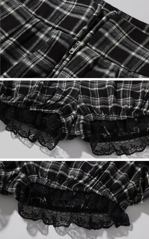 Plaid Lace Trim Layered Mini Skirt