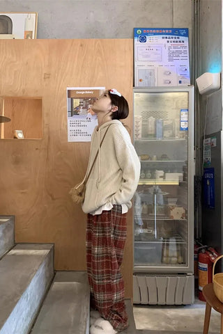 Vintage Wide Leg Plaid Long Warm Pants