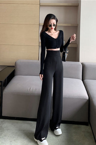 High Waist Loose Basic Colors Wide Leg Pants