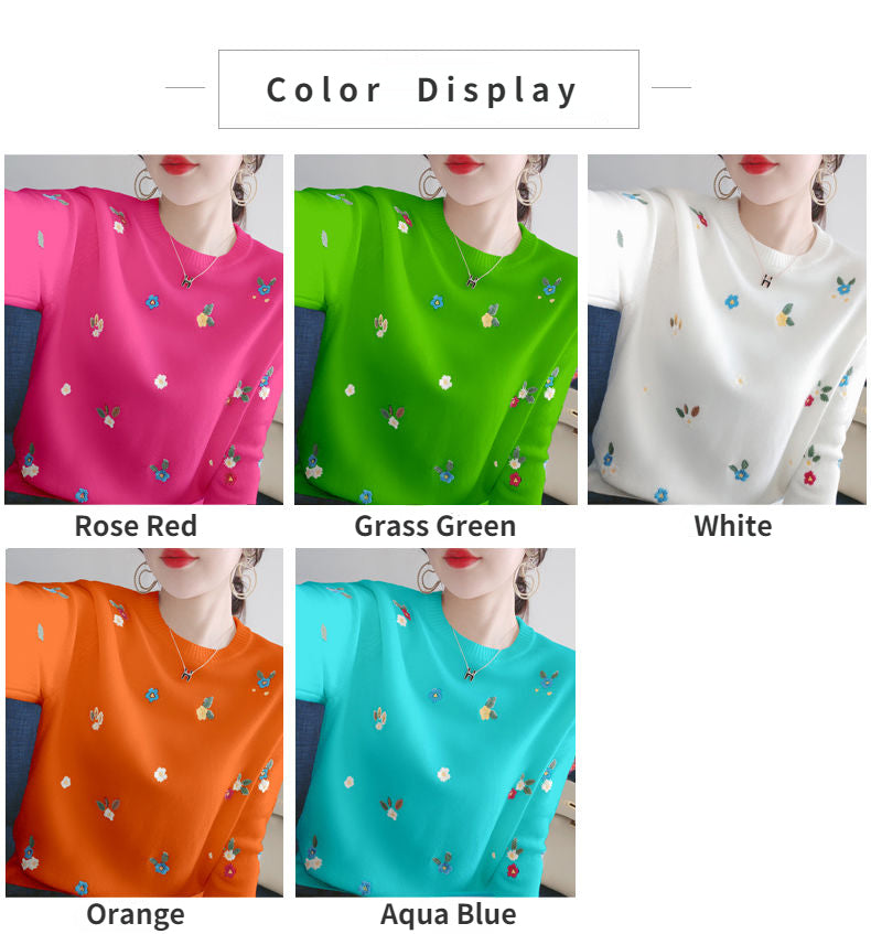 O-Neck Small Daisy Embroidery Sweater