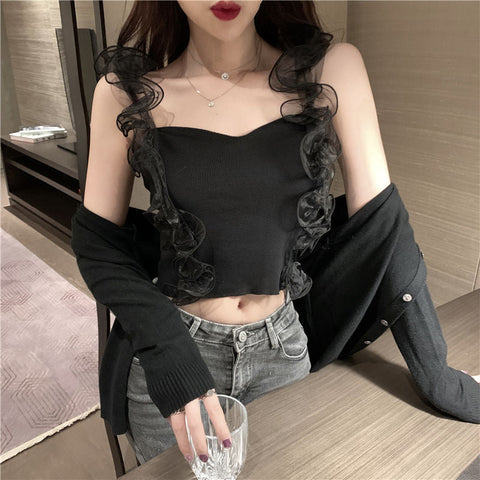 Sexy Lace Stitching Camisole Corset Crop Tops