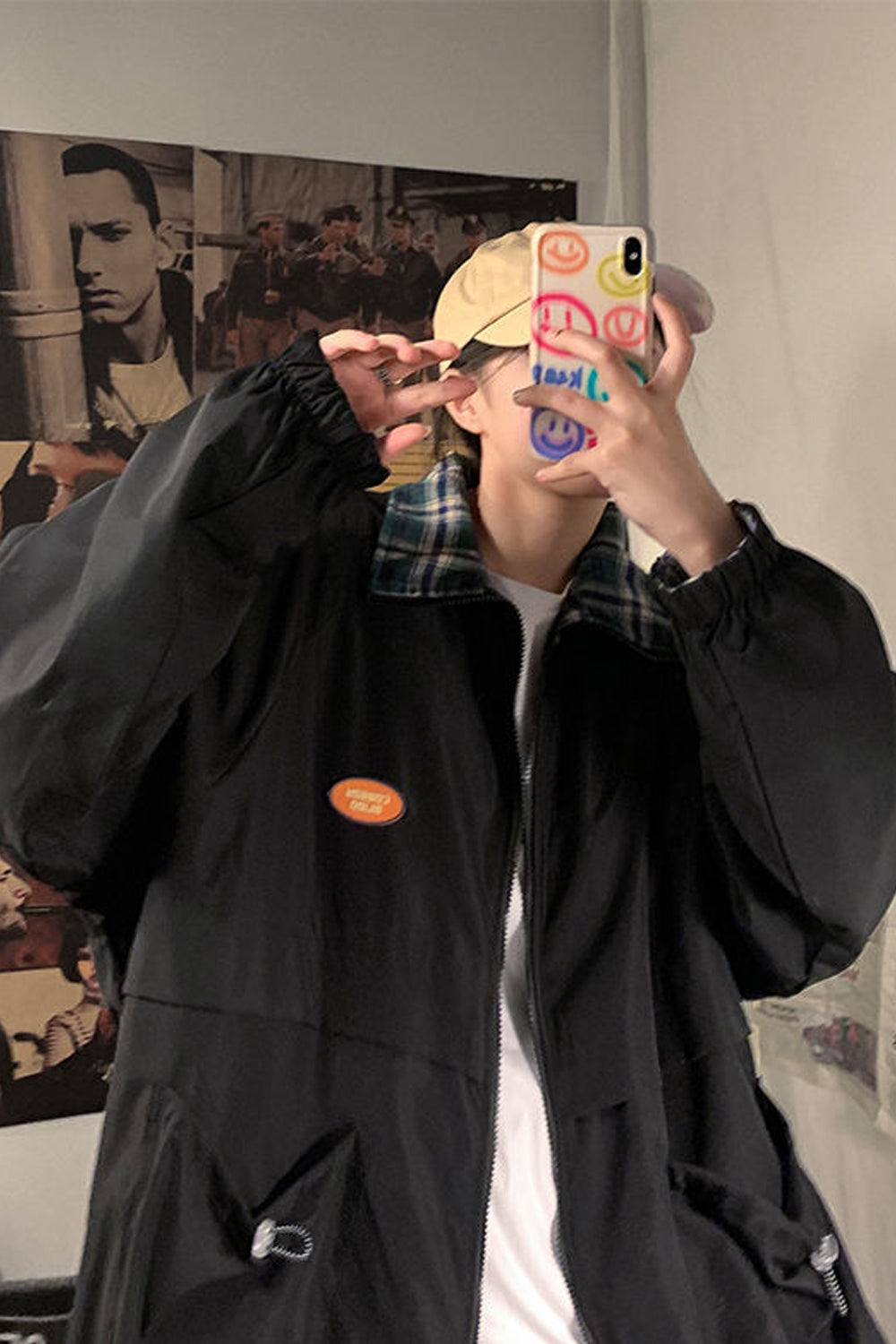 Retro Zipper Plaid Reversible Jackets