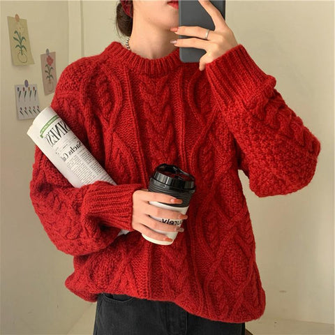 Long Sleeve O-Neck Knitted Warm Sweater