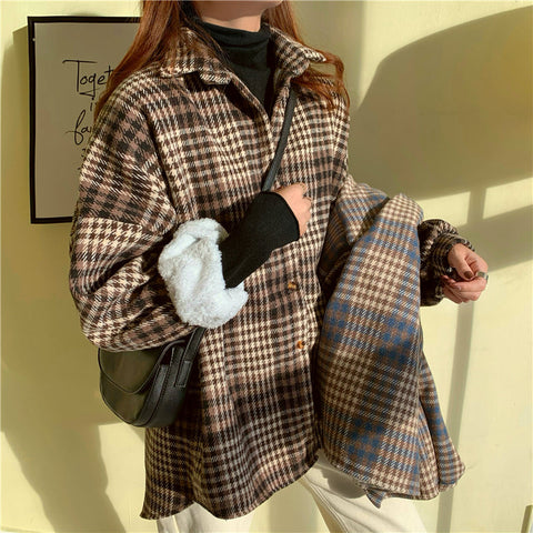 Loose Vintage Plaid Winter Thick Jacket