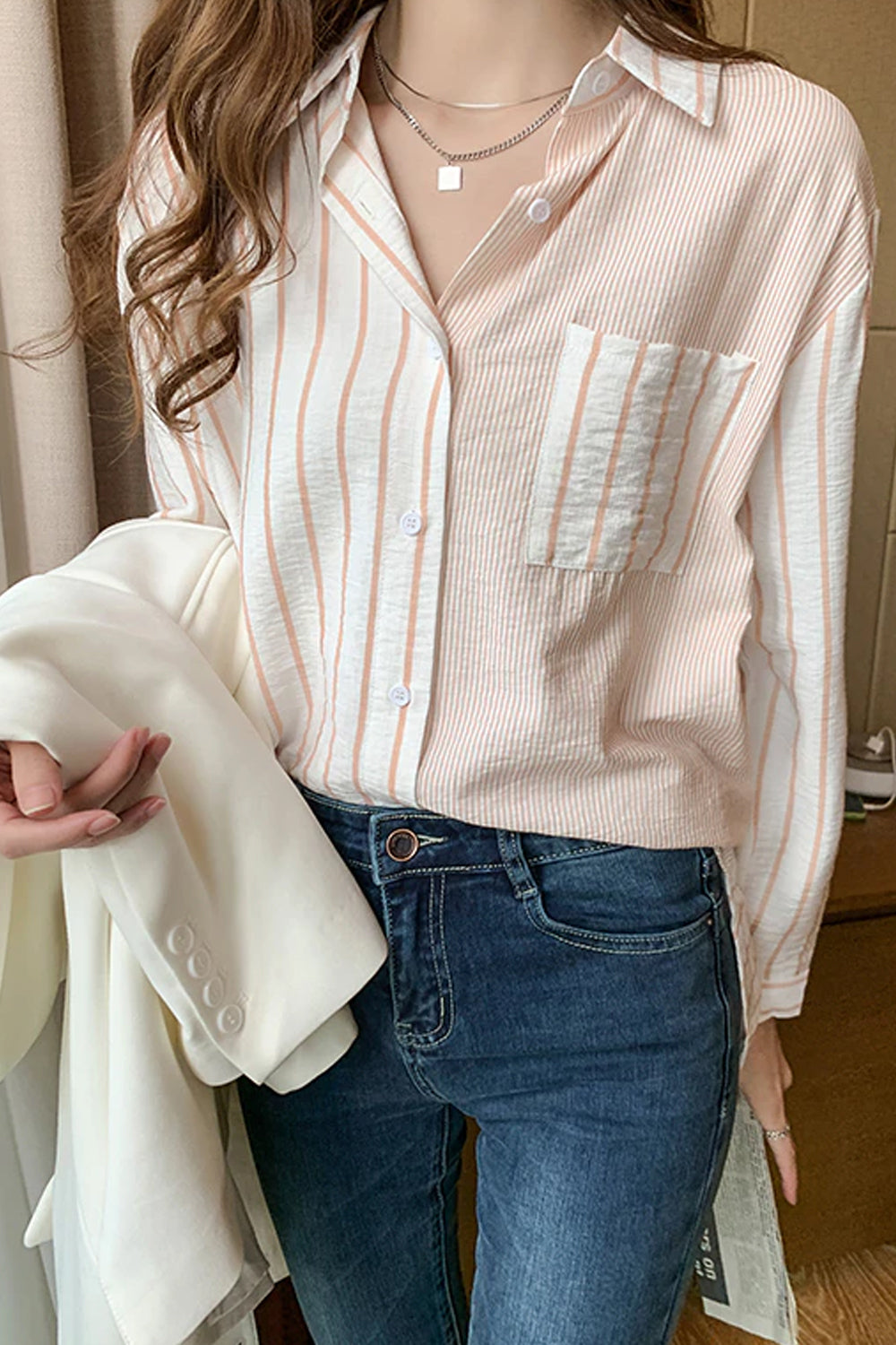 Casual Striped Combination Long Sleeve Blouse Shirt