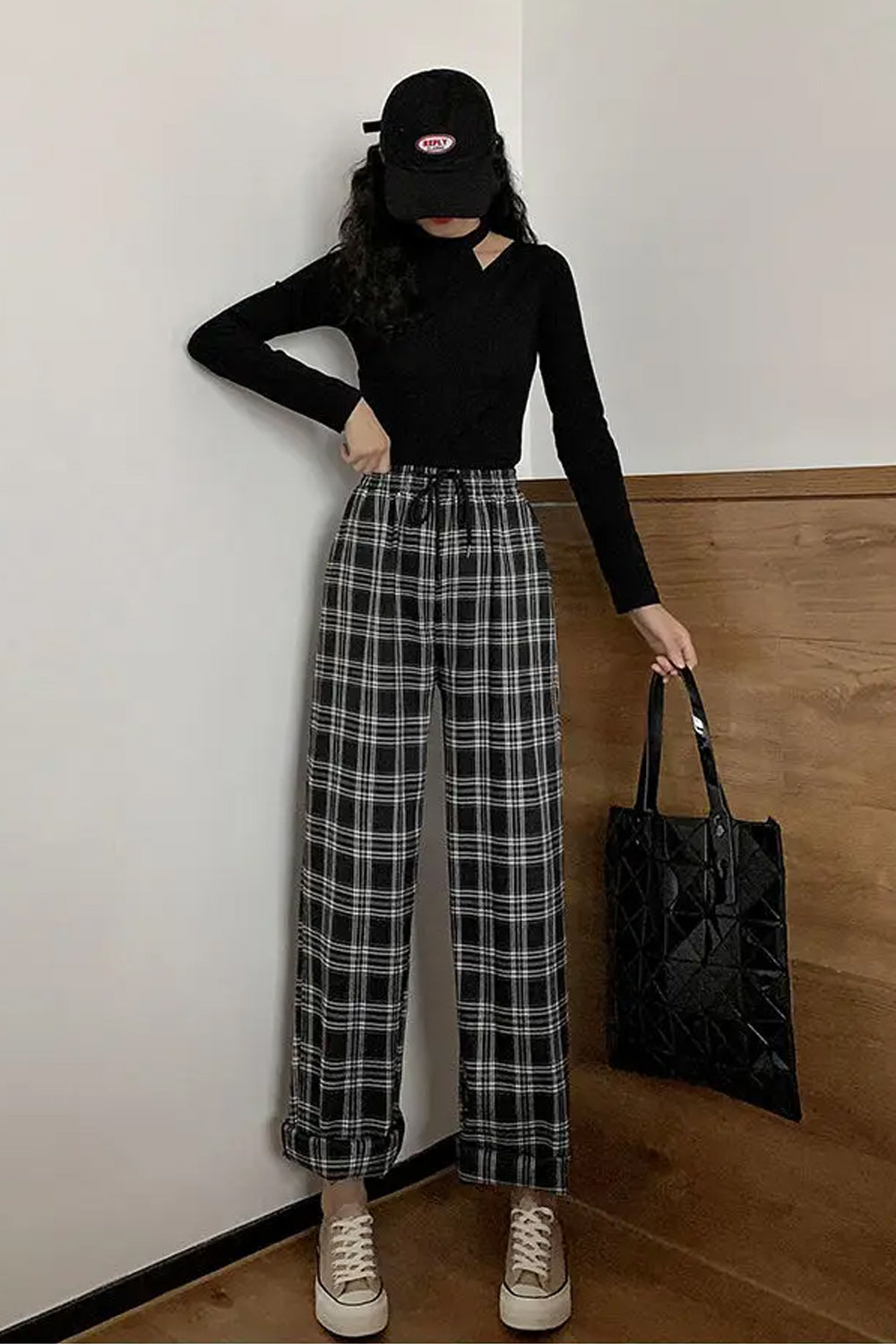 Loose Casual Retro Plaid Long Pants