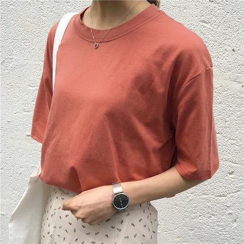 Basic Loose O-Neck Casual Shirt