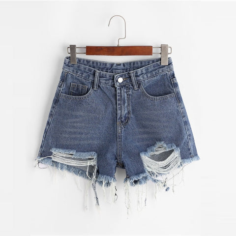 Blaue, ausgefranste Jeansshorts 