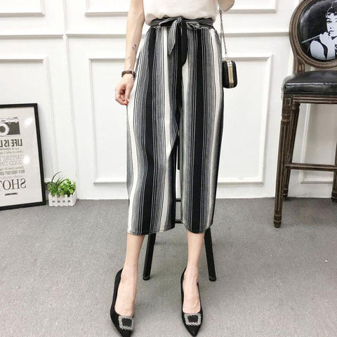 Loose Elegant Colorful Elastic Waist Belted Pants