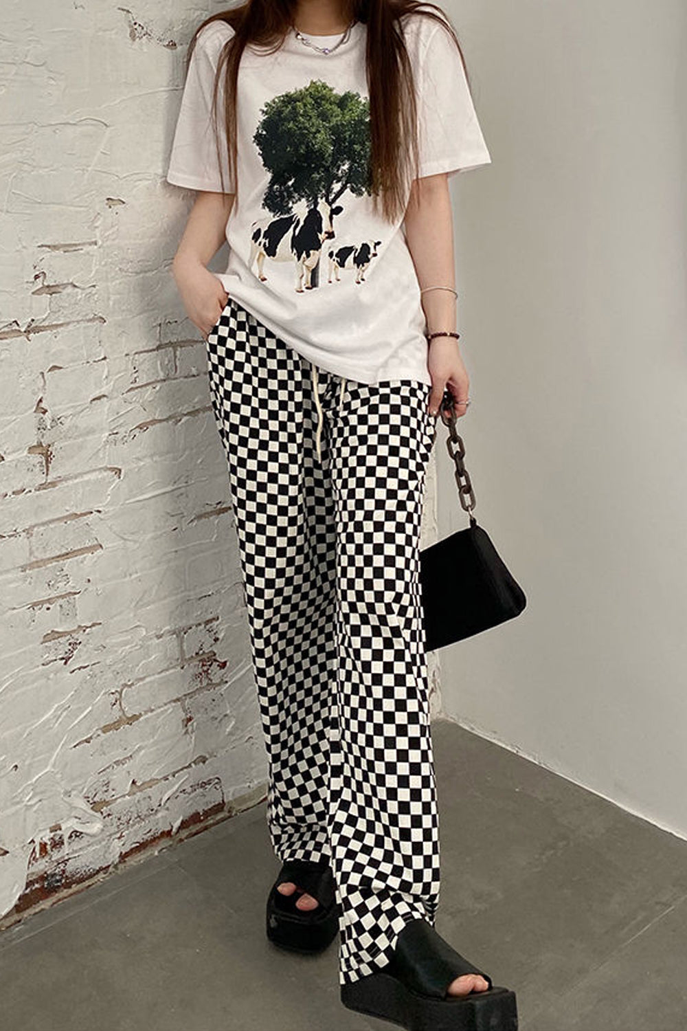 Loose Plaid Checkerboard Wide Leg Pants