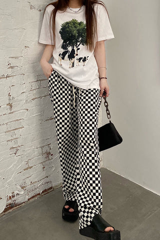 Loose Plaid Checkerboard Wide Leg Pants
