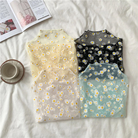 Blusa de manga larga con estampado floral de malla 