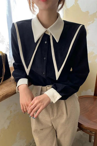 Long Sleeve Elegant Turn Down Collar Office Blouse Shirts