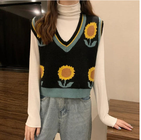 Retro Sun Flower Vest Sweater