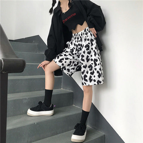 Cow Pattern Elastic Wide Leg Pants