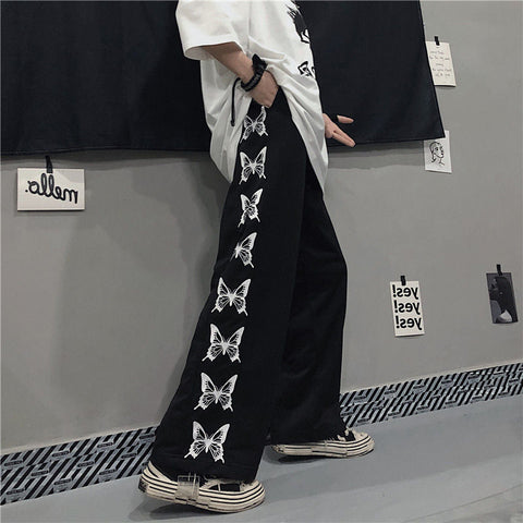 Loose Butterfly Printed Casual Wide Leg Pants