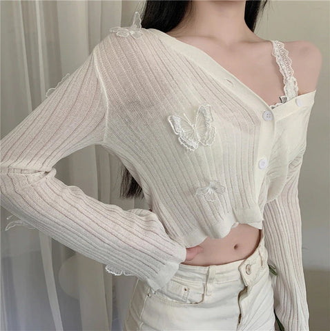 Butterfly Pattern Sexy V-Neck Knitted Cardigan