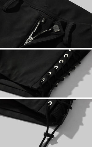 Side Lace-Up Utility Shorts with Elongated Drawstrings and Belt Loops