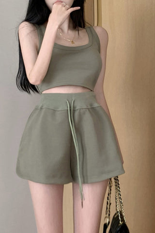 Two Piece Set Sleeveless Tank Top Shorts Pants Suit