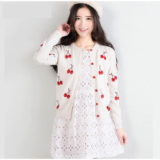 Cherry Printed Sweater Cardigan