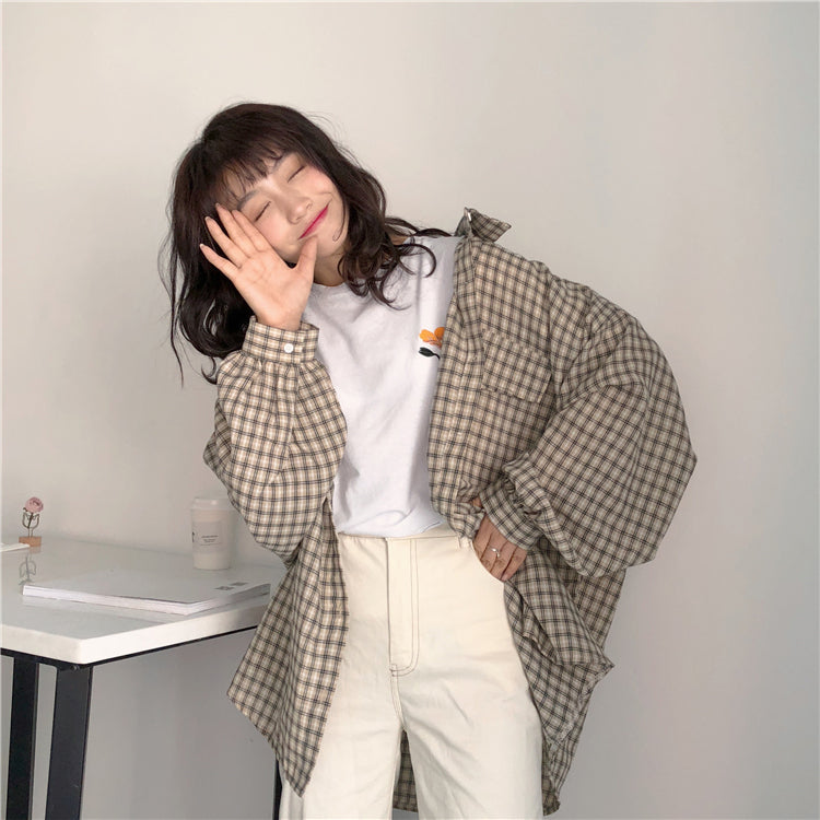 Loose Long Sleeve Casual Plaid Blouse Shirt