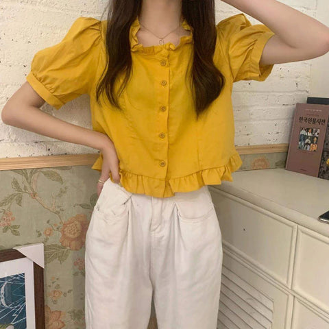 Short Sleeve Ruffle Design Blouse Shirts
