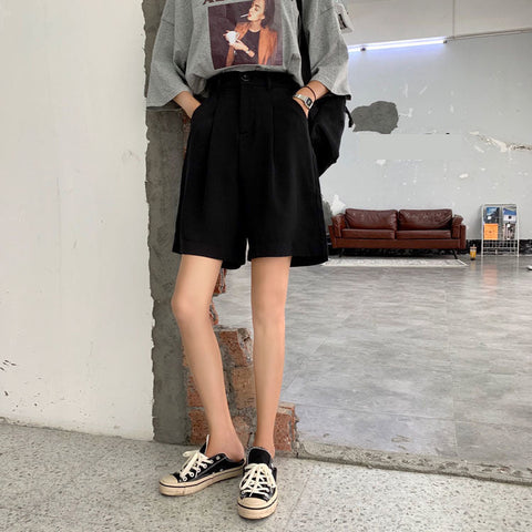 Casual Knee Length Loose Black Shorts