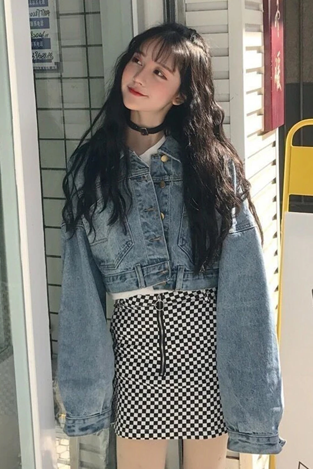 Casual Batwing Sleeve Style Cropped Denim Jacket
