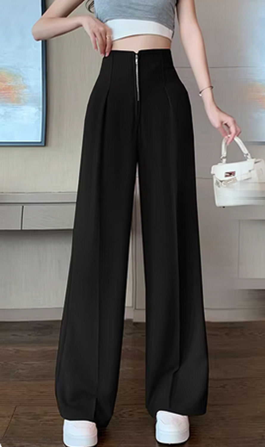 High Waist Zipper Loose Office Pants