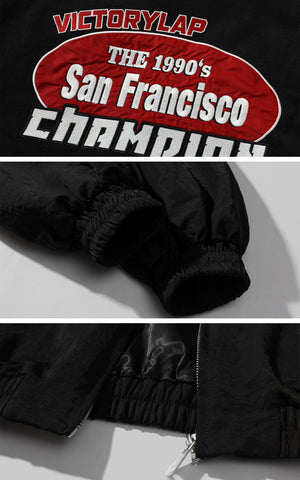 Racing Patch Zip Jacket with Elastic Cuffs and Retro Embroidery
