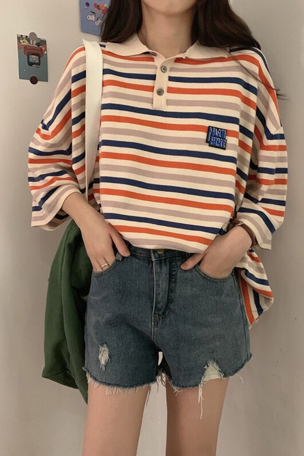 Fun Striped Loose Style Collar Shirt
