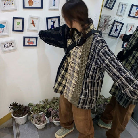 Long Sleeve Multi Colored Plaid Blouse Shirt