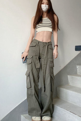 High Waist Cargo Pockets Loose Pants