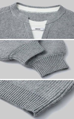 Grey Knit Pullover & Asymmetrical Plaid Skirt Set