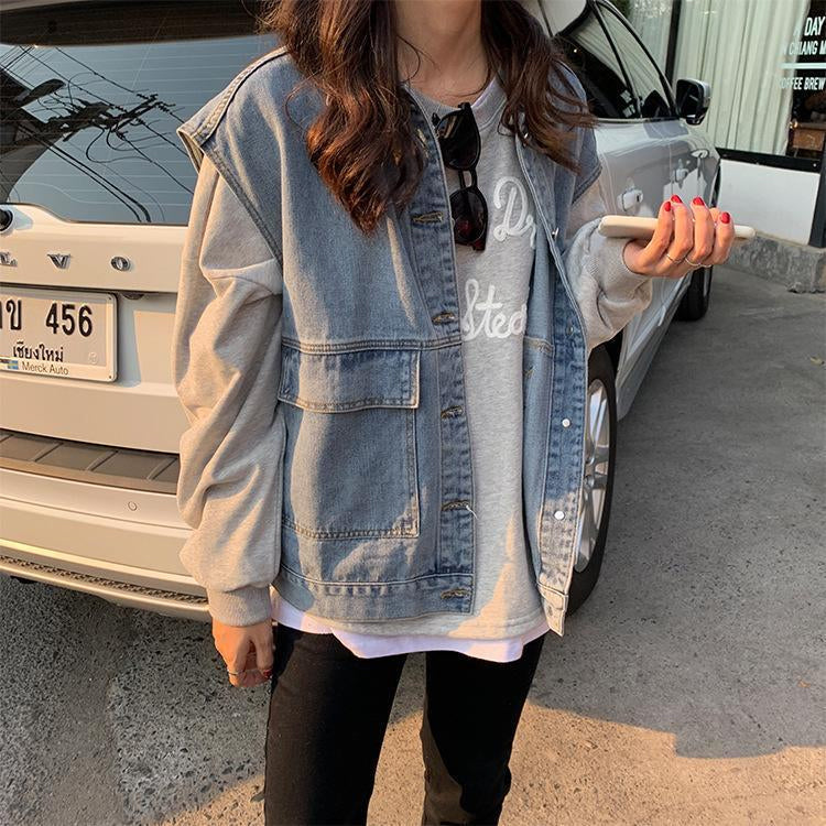 Sleeveless Pocket Denim Style Vest
