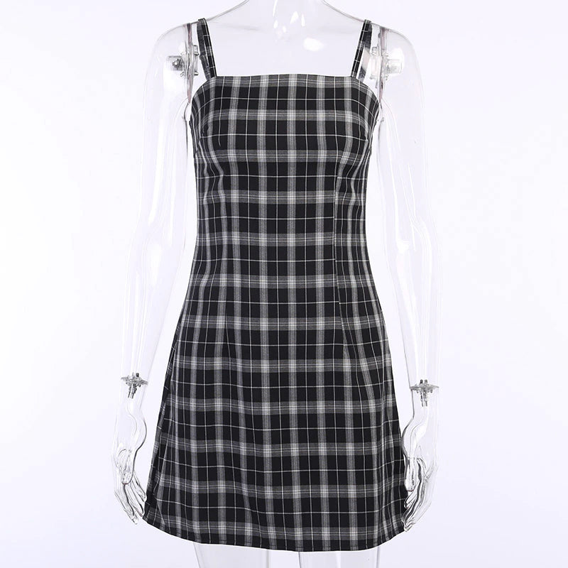 Sexy schwarzes Punk-Karo-Gothic-Kleid 