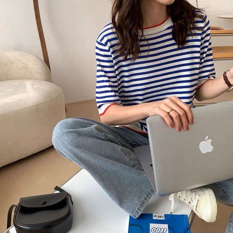 Short Sleeve Blue Stripes Shirts