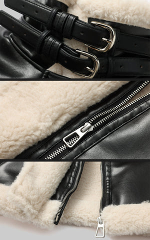 Faux Shearling Leather Jacket