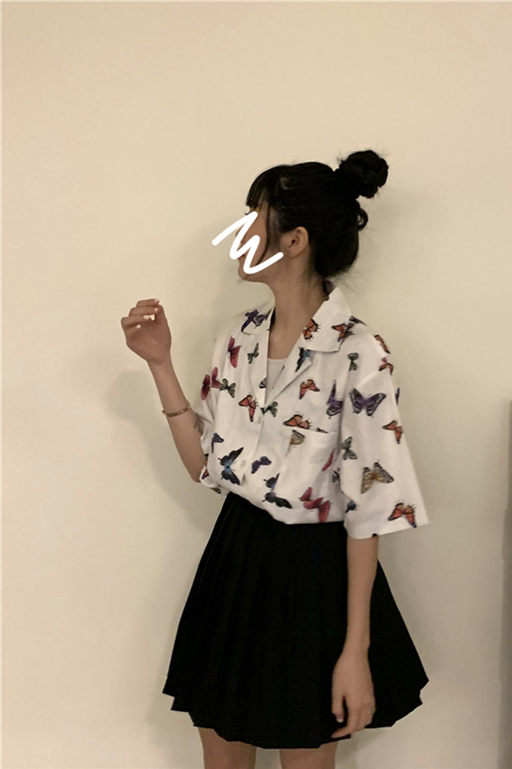 Vintage Butterfly Printed Short Sleeve Blouse Shirt