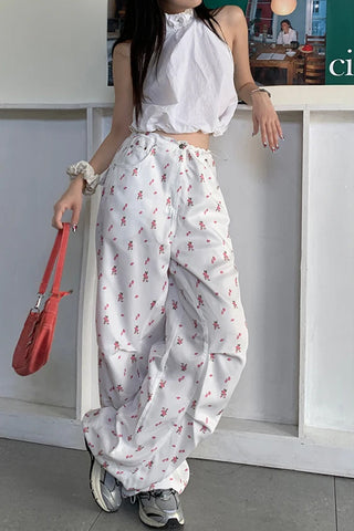 Loose Cute Floral Wide Leg Pants