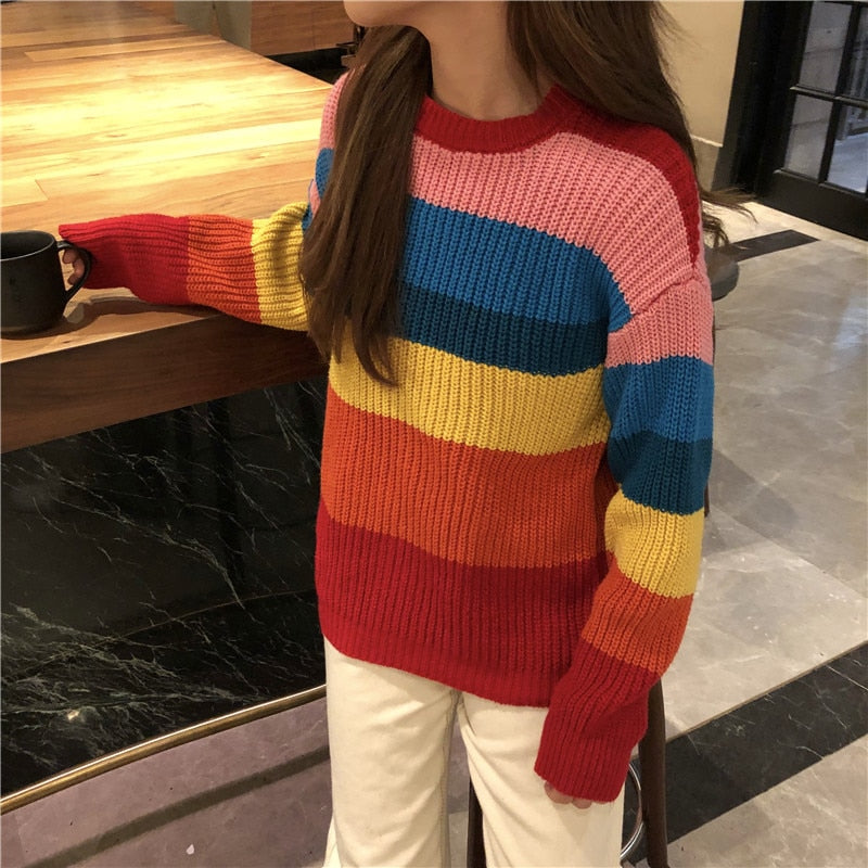 Rainbow Stripe Knitted Sweater