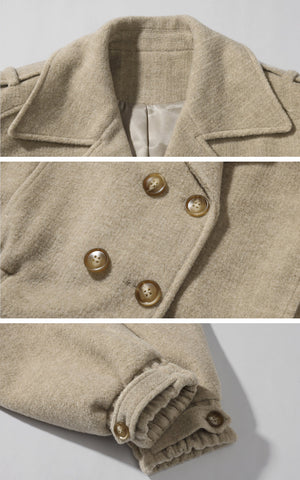 Cropped Wool-Like Coat with Double Breasted Design and Structured Lapel