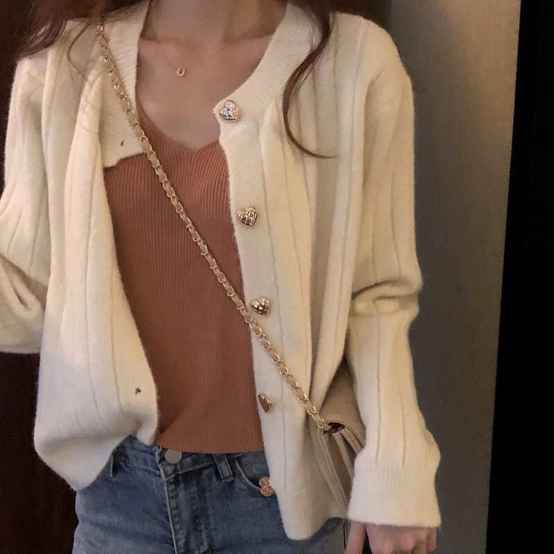 Cute Hearts Button Knitted Cardigan Sweater
