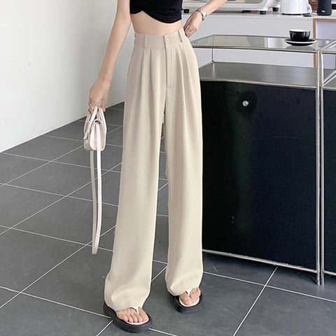 High Waist Solid Color Wide Leg Pants