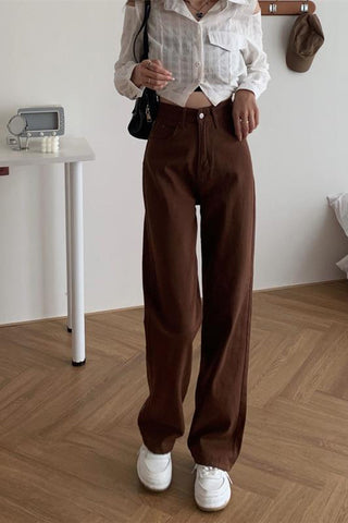 High Waist Brown Long Jeans Pants