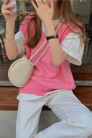 V-Neck Sweet Pink Vest Sleeveless Sweater